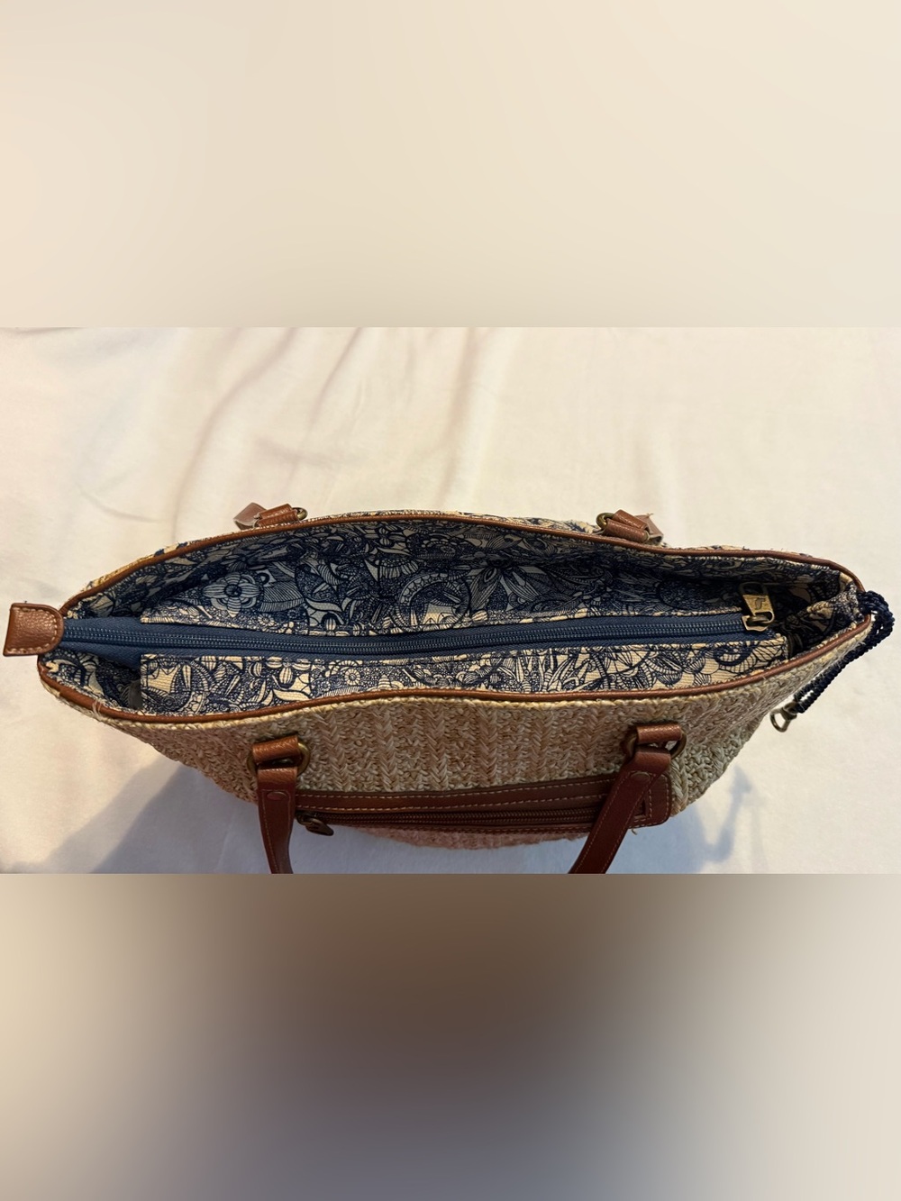 Sakroots Straw Tote Bag Sunflower Embroidered Boho Coastal Purse - Picture 11 of 13